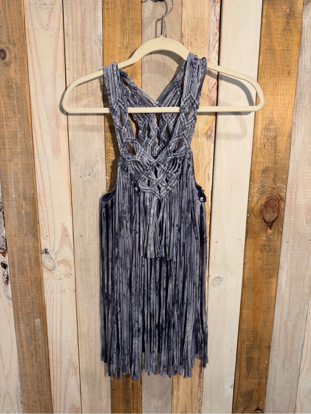 Boston Proper BOHO Macramé Backless Fringe Tank Top.
